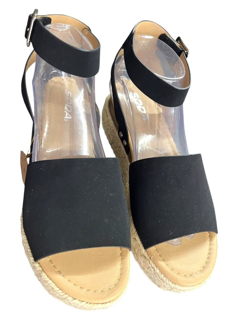 Soda Espadrille Platform Black Sandals Size 9 NWOB